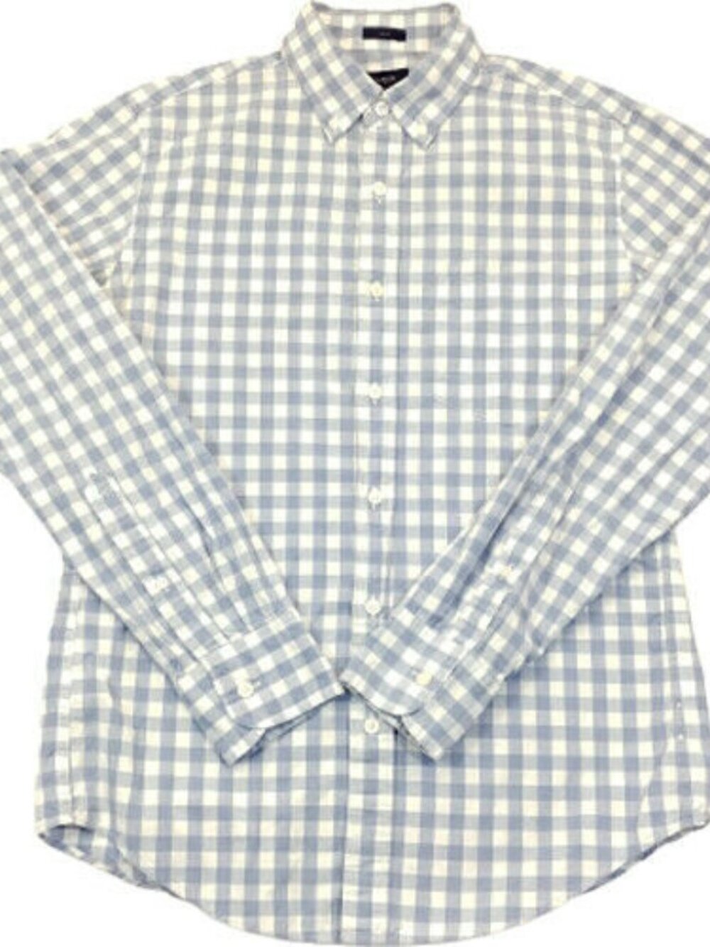 J Crew Slim Fit Gray White Gingham Plaid Cool L/S Button Down Shirt Mens S